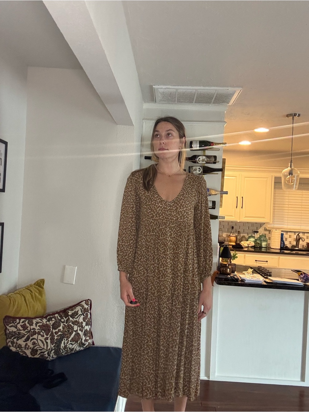audrey Boho Brown Floral V-Neck Midi Dress